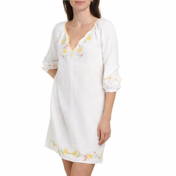 Calypso St. Barth Dresses & Skirts - Calypso St. Barth Linen Floral Embroidered Tunic Mini Dress White Size Small NWT